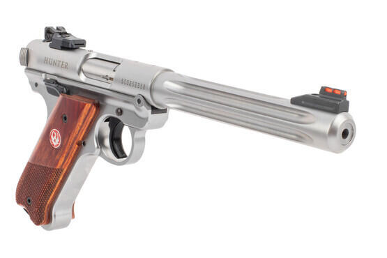 Ruger MKIV Hunter pistol 22LR features a satin stainless steel finish